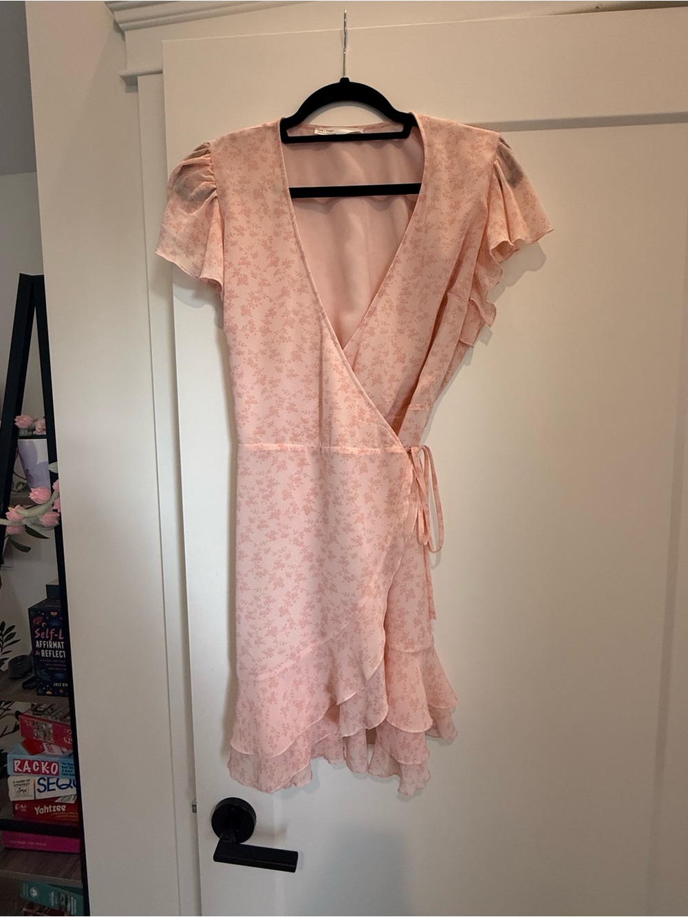 OAK + FORT Pale Pink Floral Wrap Mini Dress